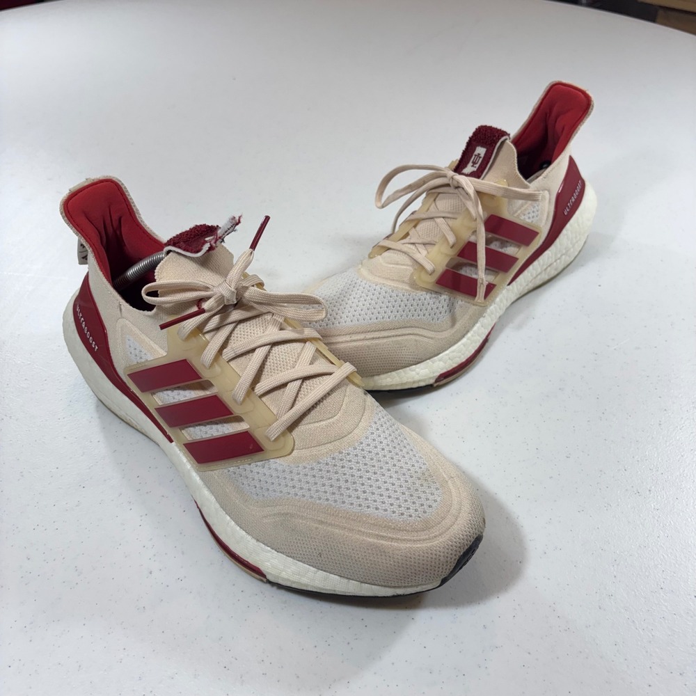 Adidas Ultraboost 21 Indiana University Hoosiers Cream Crimson GX7970 Mens 13